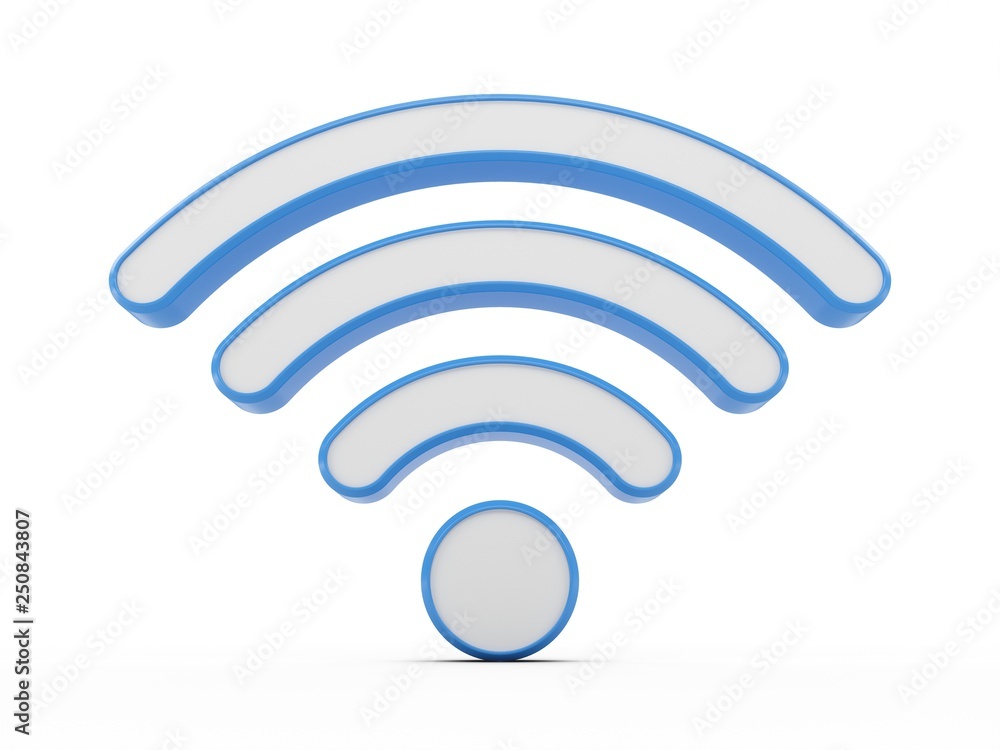 3D Rendering Blue Wifi Wireless Network Symbol isolated on white background 3D Rendering Blue Wifi Wireless Network Symbol isolated on white background