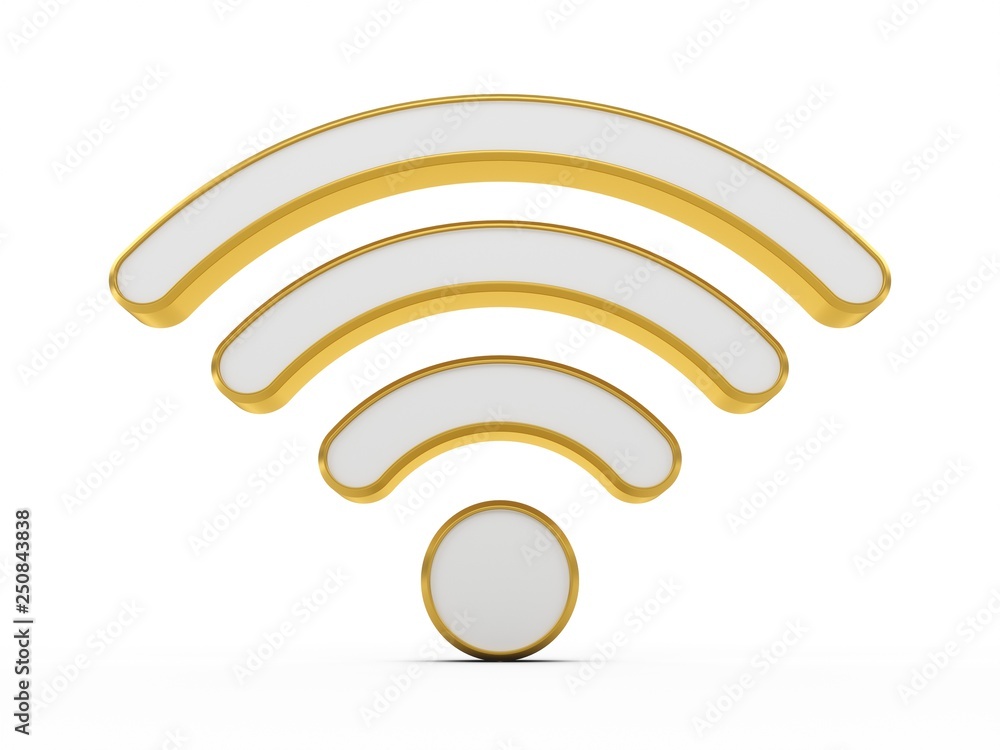 3D Rendering Golden Wifi Wireless Network Symbol isolated on white background 3D Rendering Golden Wifi Wireless Network Symbol isolated on white background