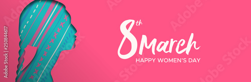 Womens Day banner of native indian woman head
