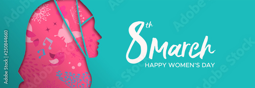 Happy Womens Day banner of arab muslim woman head