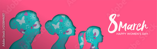 Womens Day banner of young and old women head