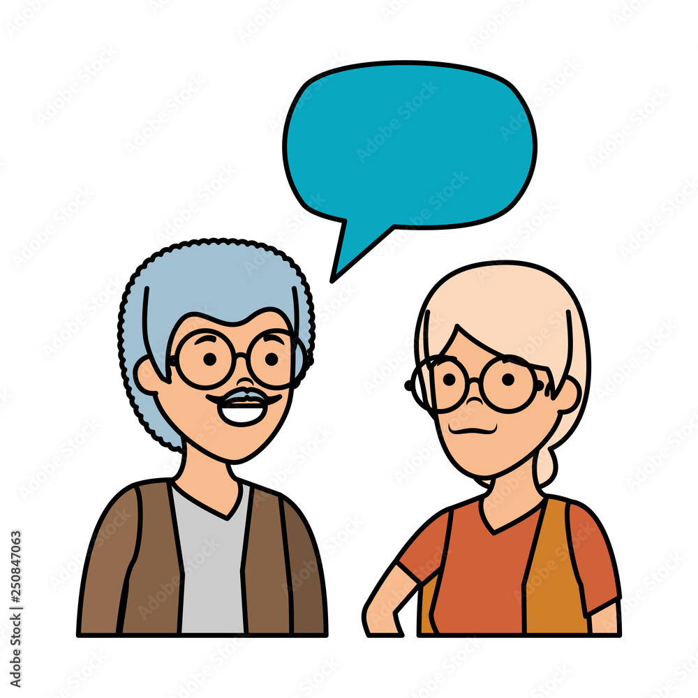 cute grandparents couple with speech bubble cute grandparents couple with speech bubble