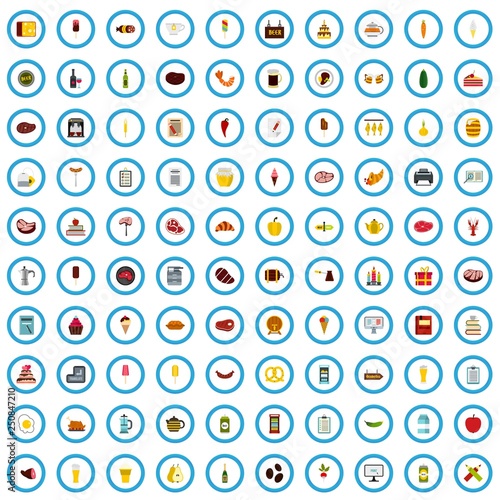 100 cafe essay icons set in flat style for any design vector illustration