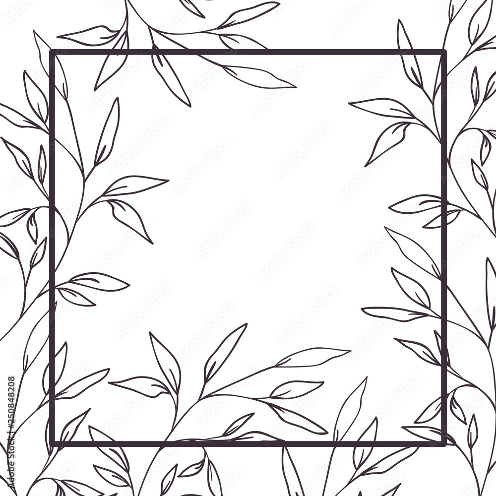 Naklejka premium branch and leaf with frame isolated icon