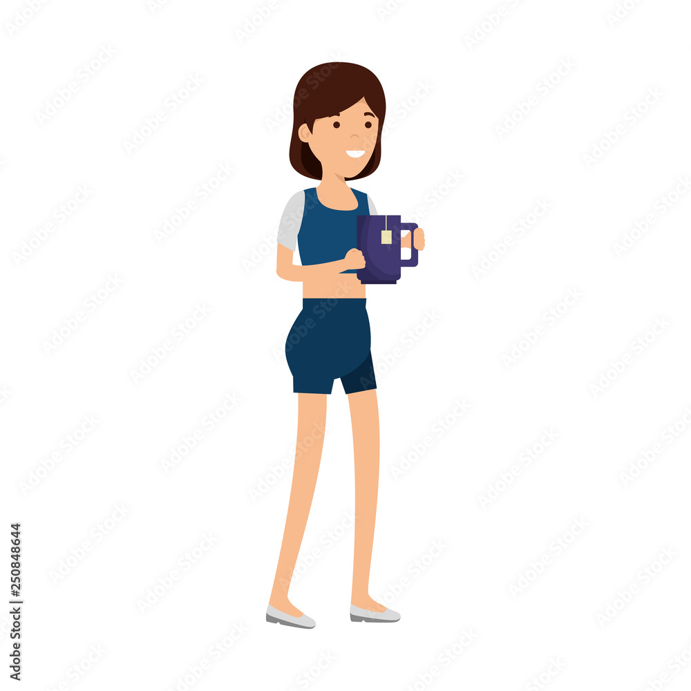 young woman with coffee cup character young woman with coffee cup character
