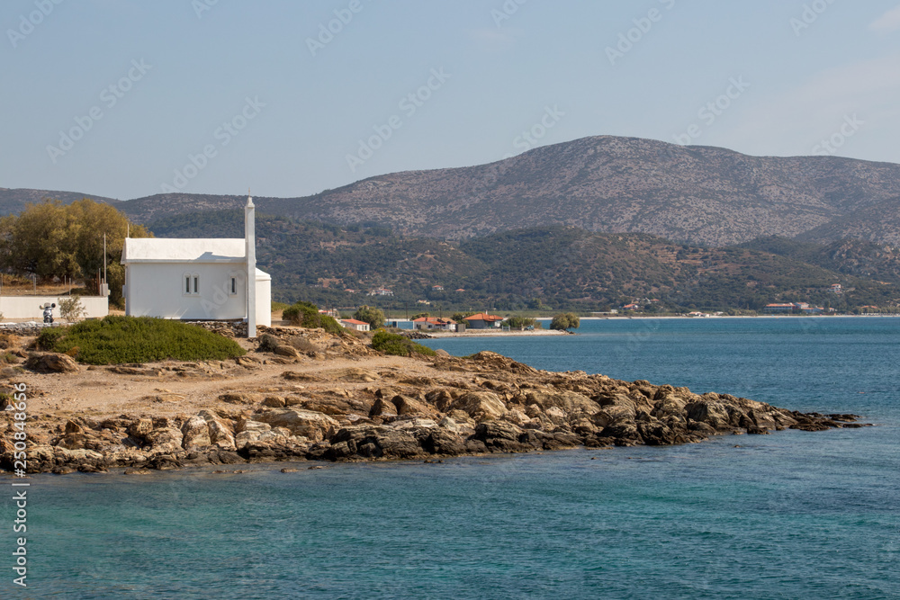 white church on Samos island