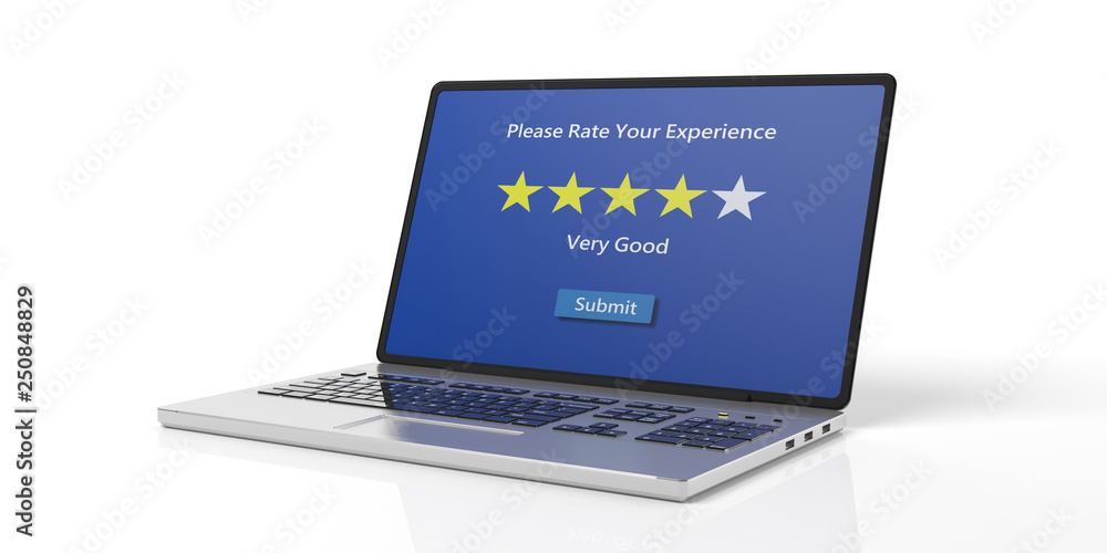 Very good rating on a computer laptop screen isolated on white background. 3d illustration