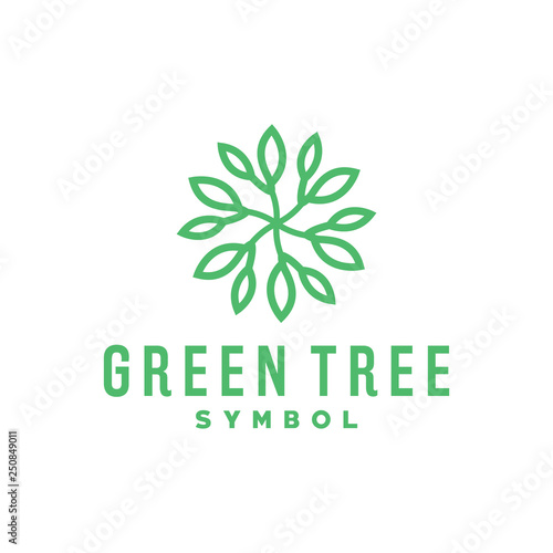 Monoline Leaf Circle Logo Vector Graphic Design