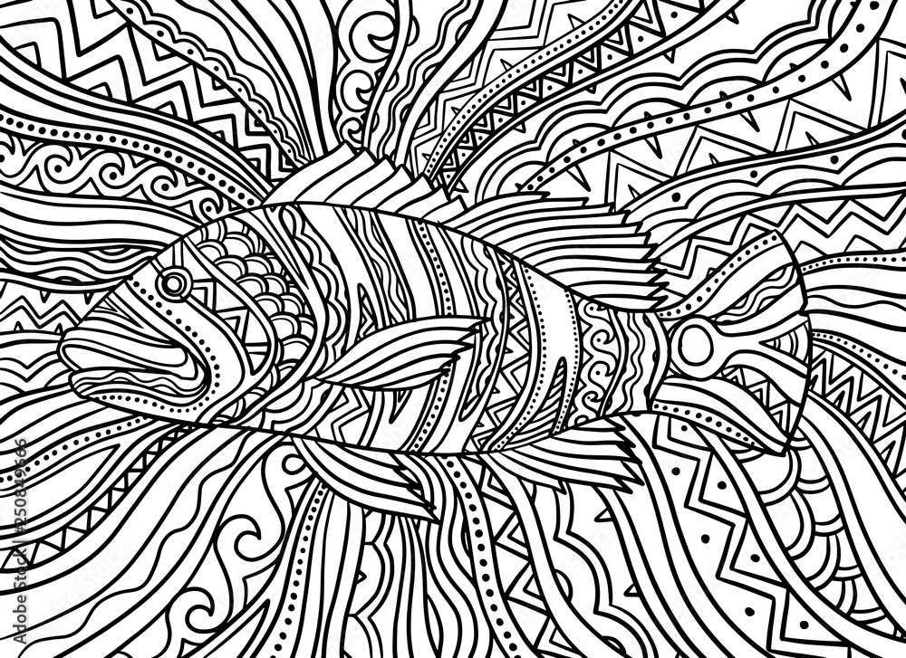 Abstract psychedelic peacock bass fish. Vector illustration background