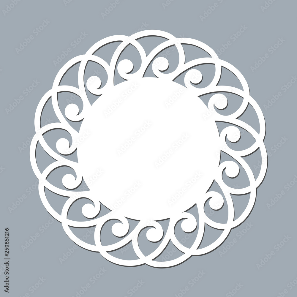 Lace doily laser cut paper Round pattern ornament Template mockup of a white lace doily napkin