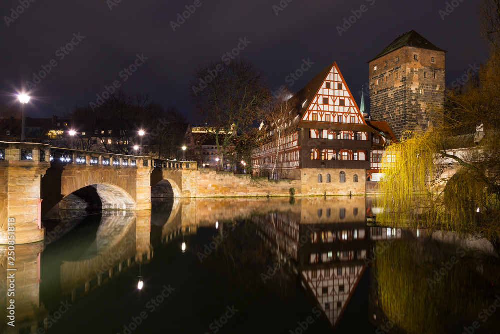 Nuremberg, Hangman's House, Bridge over the Pegnitz River and Water tower,  Germany