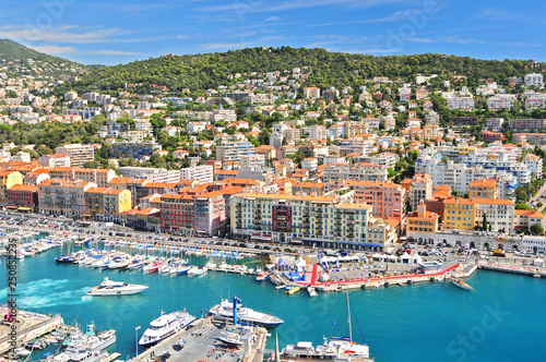 Port du Nice (Nice's port) as seen from above in La Colline du Chateau in Nice, France. © GISTEL