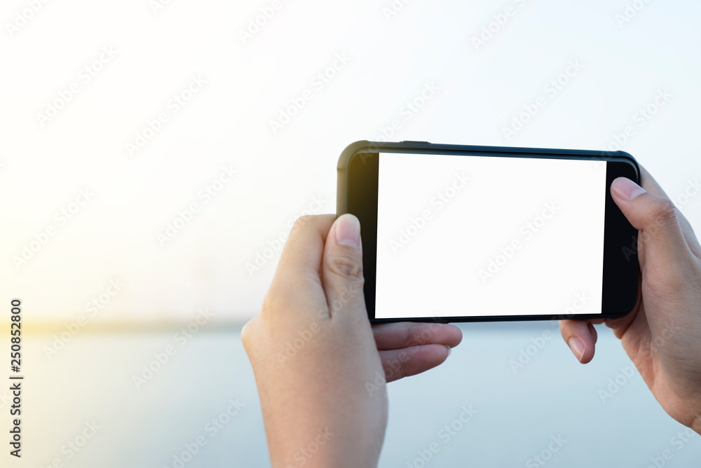A hand take a picture with smartphone and white screen on smartphone A hand take a picture with smartphone and white screen on smartphone