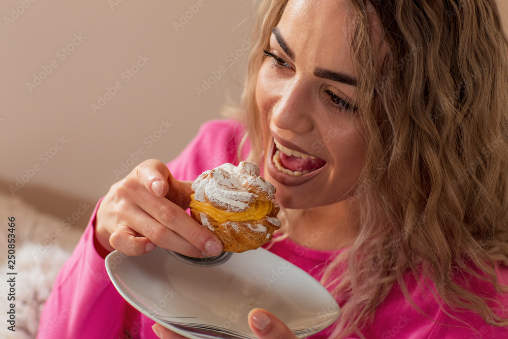Happy beautiful girl enjoying in cookies. Happy beautiful girl enjoying in cookies.