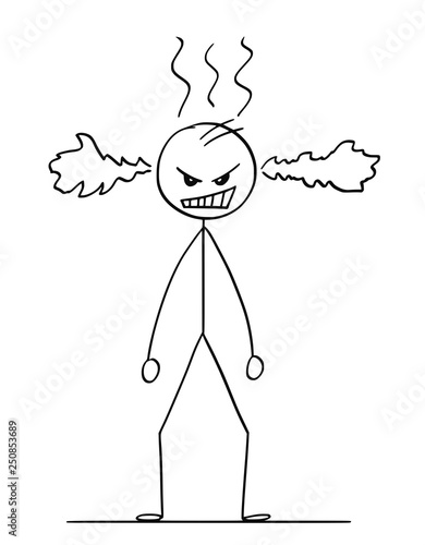Cartoon stick figure drawing conceptual illustration of angry man or businessman .
