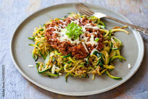 Zucchini spaghetti with beef bolognese