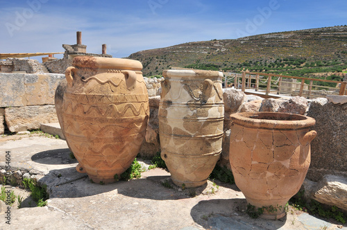 Pithoi, ceramic jars at Palace of Knossos near Heraklion. Crete, Greece.