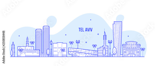 Tel Aviv skyline Israel city buildings vector line