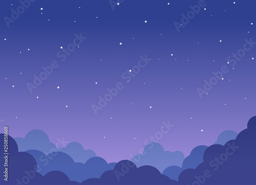 Night cloudy sky background with shining stars