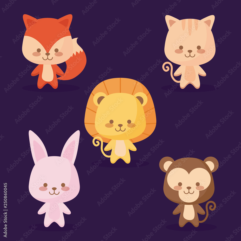 group of cute animals icons