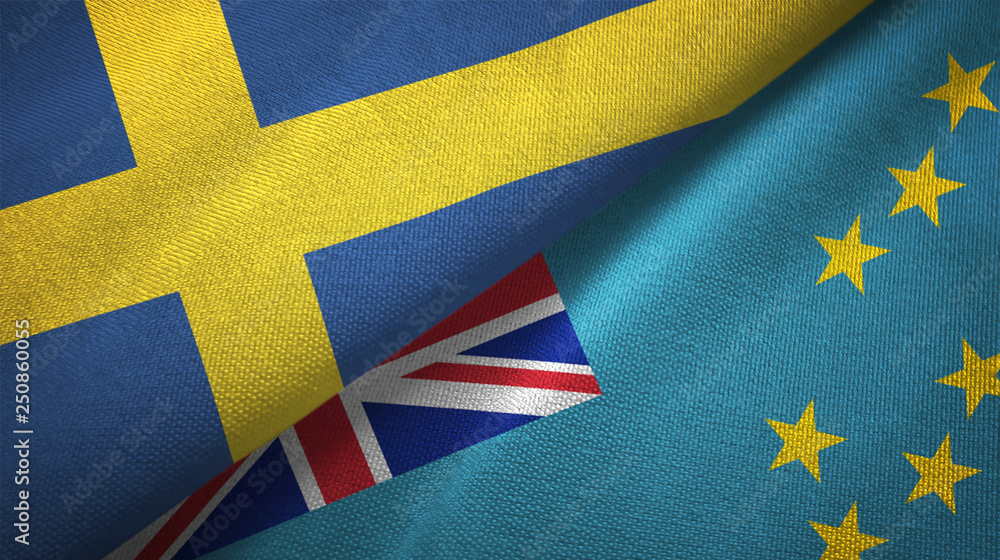 Sweden and Tuvalu two flags textile cloth, fabric texture Sweden and Tuvalu two flags textile cloth, fabric texture