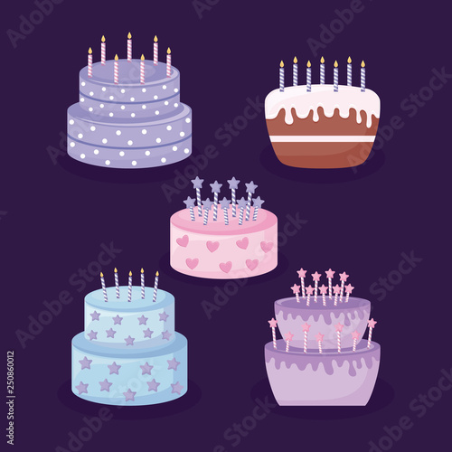 set of sweet cakes isolated icon