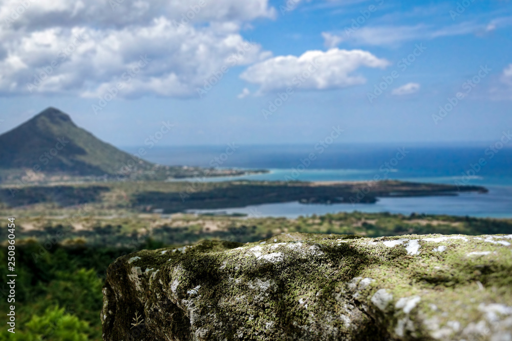 Desk of free space and Madagascar landscape 