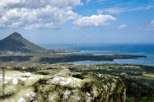 Desk of free space and Madagascar landscape 