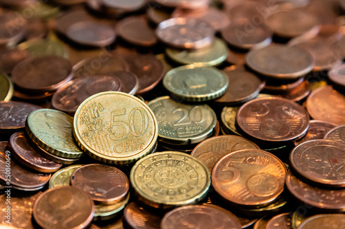 50 Cent - Many Euro coins and cents on a table