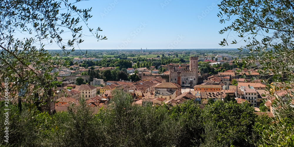 Panorama from the upper Castle of Marostica. Marostica, Vicenza, Itlay. August 2018
