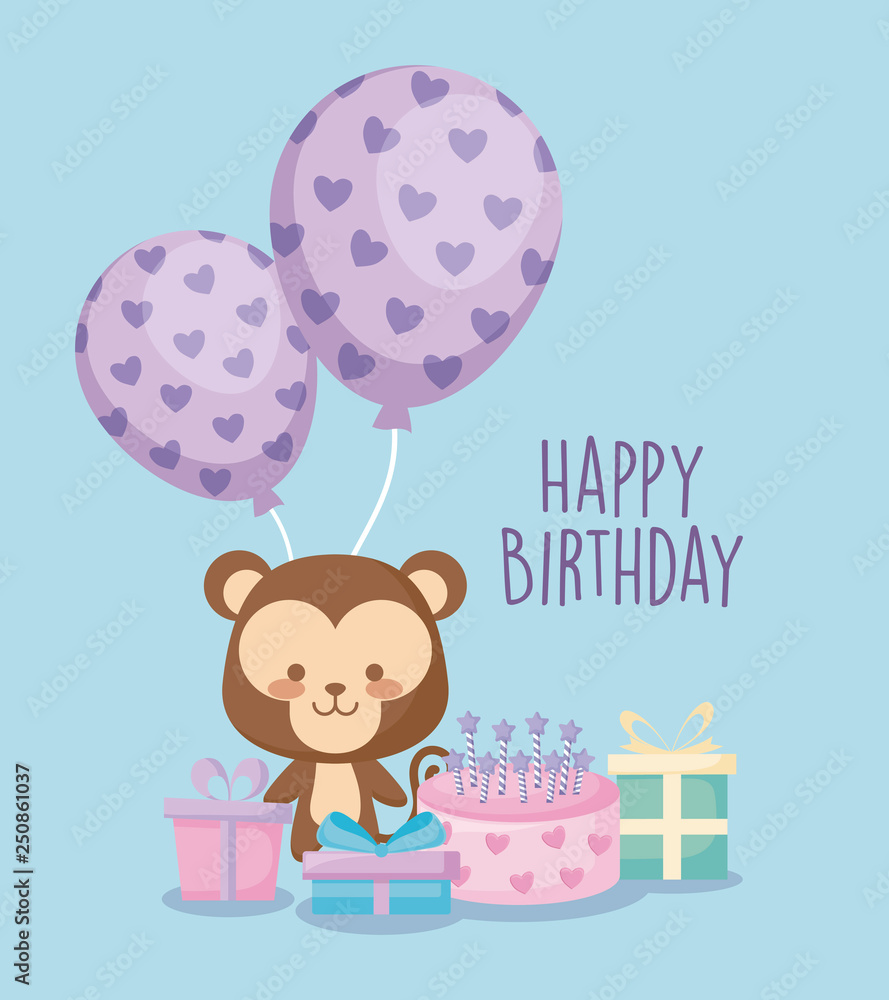 Obraz premium happy birthday card with cute monkey
