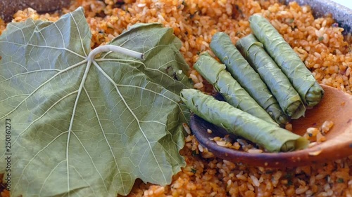 stuffed vine leaves with bulgur, grape leaves to make wrapping,