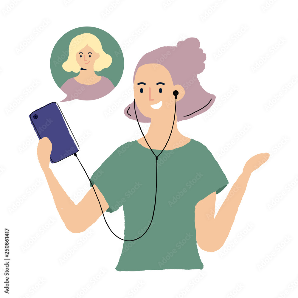 Woman making video call using smartphone vector illustration Woman making video call using smartphone vector illustration