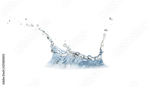 Blue water, water drop splash isolated on white background