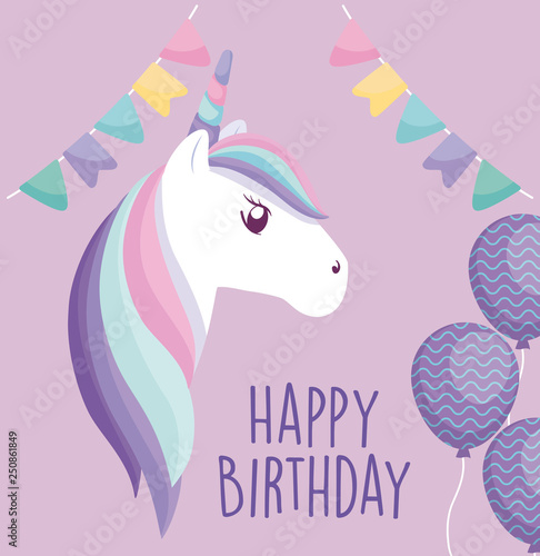 happy birthday card with cute unicorn