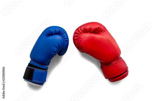 two Boxing gloves blue and red isolated on white background