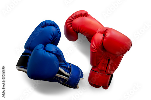 two pairs of Boxing gloves blue and red isolated on white background