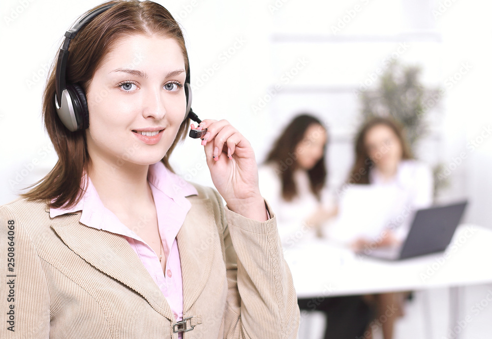 female operator call center in the background of the office. female operator call center in the background of the office.