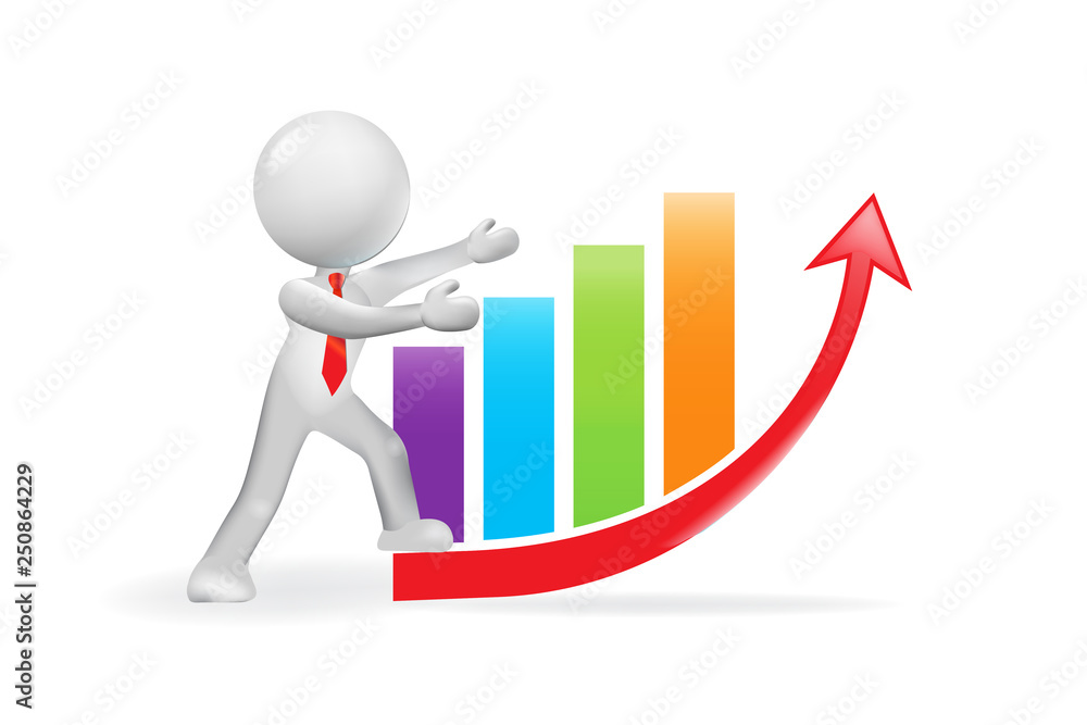3D man and growing business bar graph chart 3D man and growing business bar graph chart