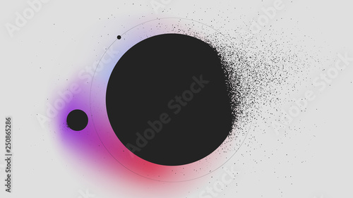 Sphere dissolves turning to dust on gradient background, abstract background