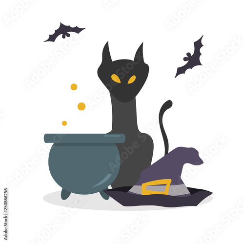 Composition on the theme of potion-making and magic. Great for greeting cards, invitations, posters, flyers, textiles, t-shirts, stationery, souvenirs. Suitable for celebrating Halloween.