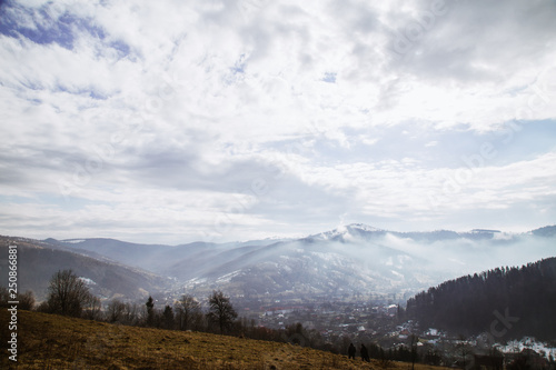 Fototapeta Naklejka Na Ścianę i Meble -  Winter landscape in the Carpathian mountains  with gutsul culture.