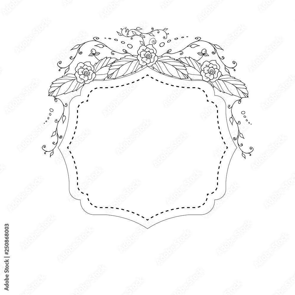 Decor for card with flowers leaves and berries in frame vector illustration