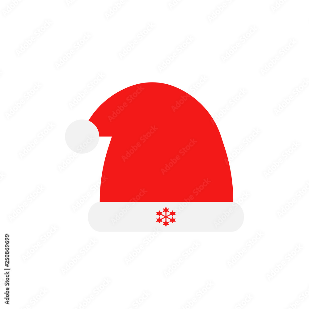 Red Santa Claus hat. Snowflake. New Year. Hat logo. Vector illustration. EPS 10. Red Santa Claus hat. Snowflake. New Year. Hat logo. Vector illustration. EPS 10.