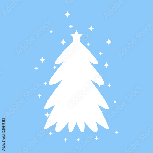 White Christmas tree on a blue background. Christmas illustration. Vector illustration. EPS 10.