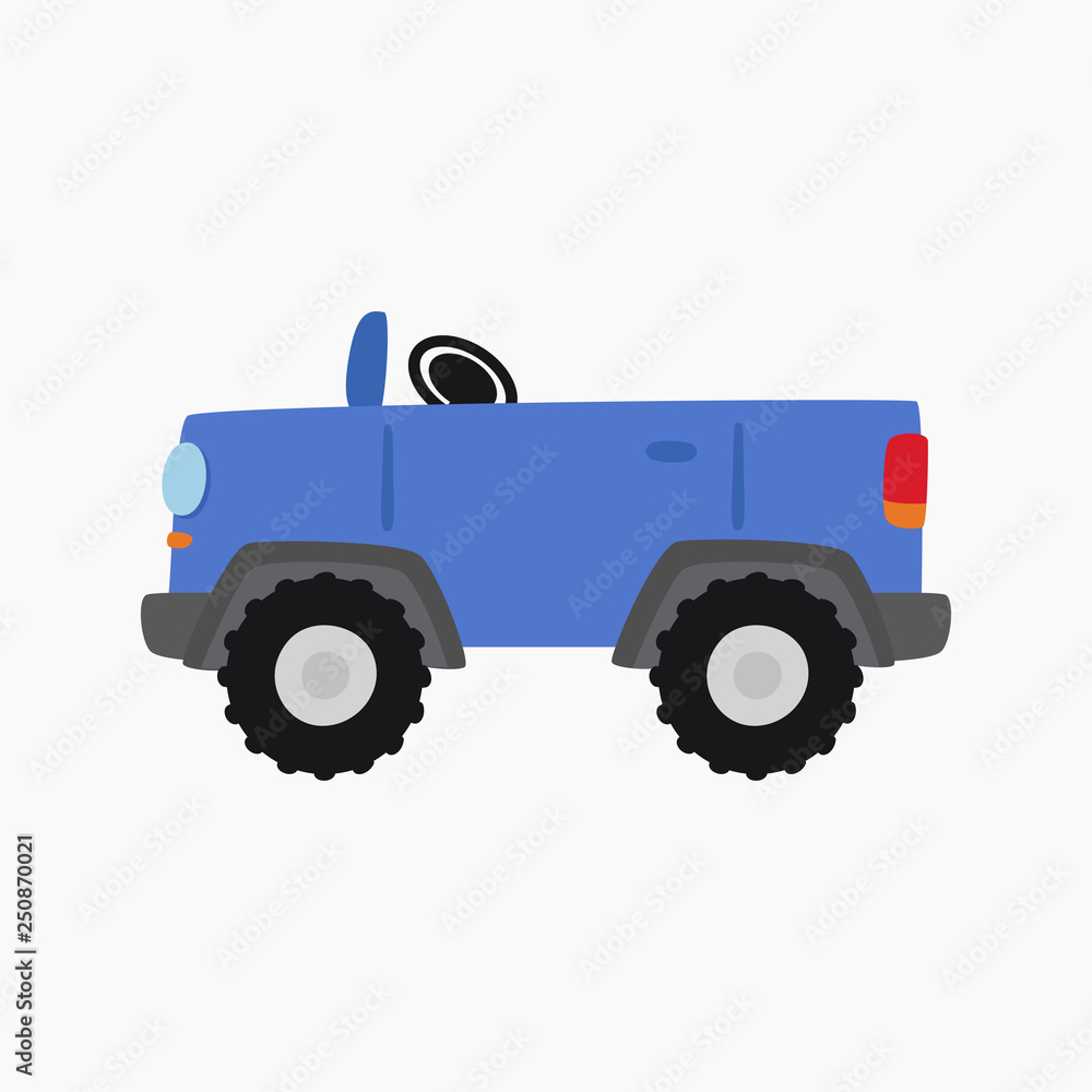 Toy car. Blue color of the car. A toy. Vector illustration. EPS 10. Toy car. Blue color of the car. A toy. Vector illustration. EPS 10.