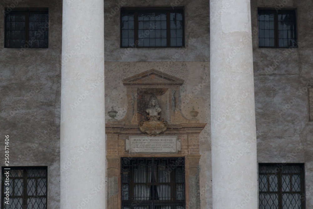 Facade fragment of Museo Lapidario Maffeiano at Piazza Bra, Verona, Italy. Facade fragment of Museo Lapidario Maffeiano at Piazza Bra, Verona, Italy.