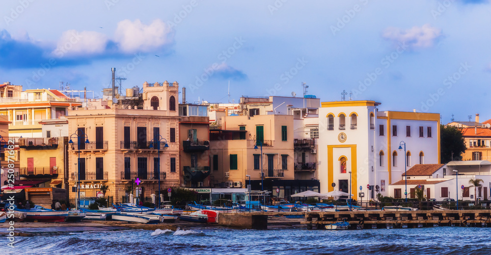 Lovely Evening at Mondello, Sicily on Italy, in South Europe. Landscape Travel Picture