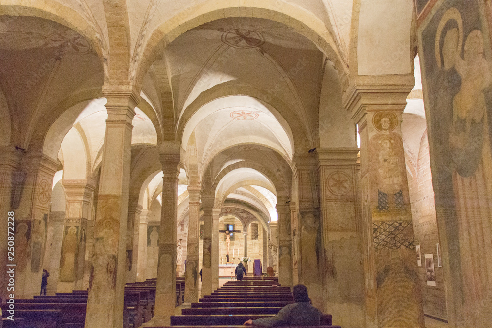 Interior view of the lower church San Fermo Maggiore in Verona, Veneto, Italy.