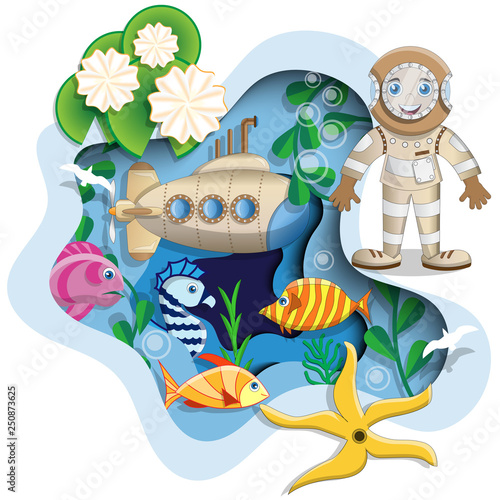 Underwater world. Isolated on white background. Vector illustration.